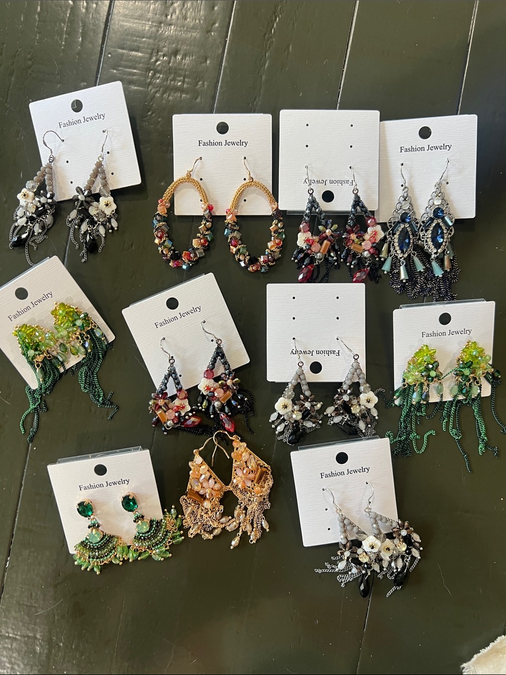 Fashion Jewelry Green and Multicolor Beaded Floral Drop Earrings Set